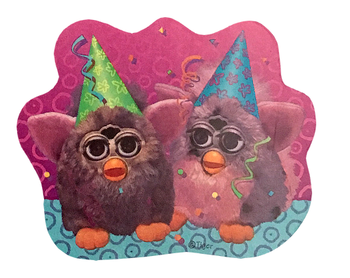 sticker with furbies wearing party hats